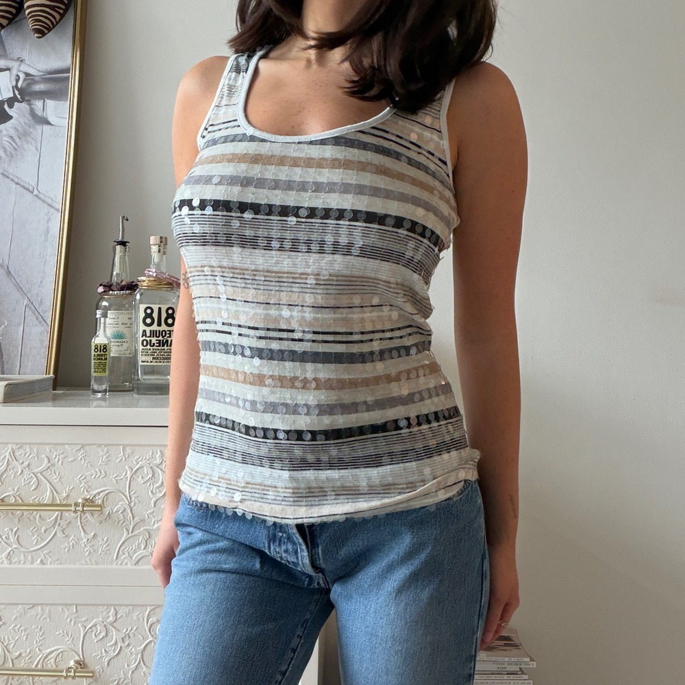 Y2K Poof Couture Sequin Striped Tank Top